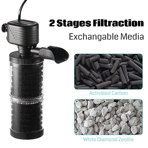 SainSmart XpertMatic 15W Aquarium Filter 2 Stages 238 GPH (900L/h) for Up to 70 Gallon Fish Tank, Submersible Internal Tank Filter and Water Pump, Power Filter for Fish Tank, Aquarium, Pond - Image 2