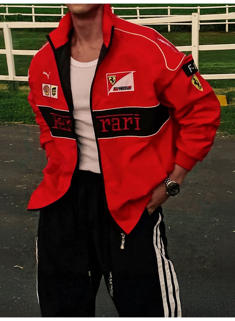 F1 Ferrari x PUMA F1 Racing Jacket - Shell/UPS Sponsor Badges, Black/Red Color Block, Embroidered Logo, Full-Zip Design, Unisex Motorsport Streetwear Coat - Image 3