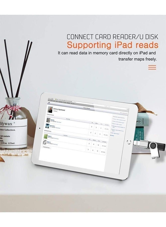 Portable Apple Lightning Reader With USB Port, USB3.0 To Lightning Camera Reader Adapter, OTG Data Sync Converter,  Support Camera Card Reader U Disk (Silver, System Requirements IOS13 or Above) - Image 5