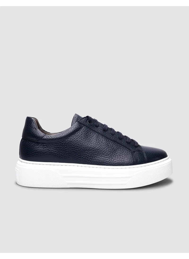 Cabani Leather Navy Blue Lace-Up Men's Shoes