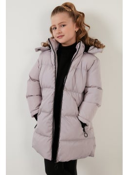 Lela Plush Lined Faux Fur Collar Removable Hooded Winter Coat Girls' Coat 5760072  - Image 2