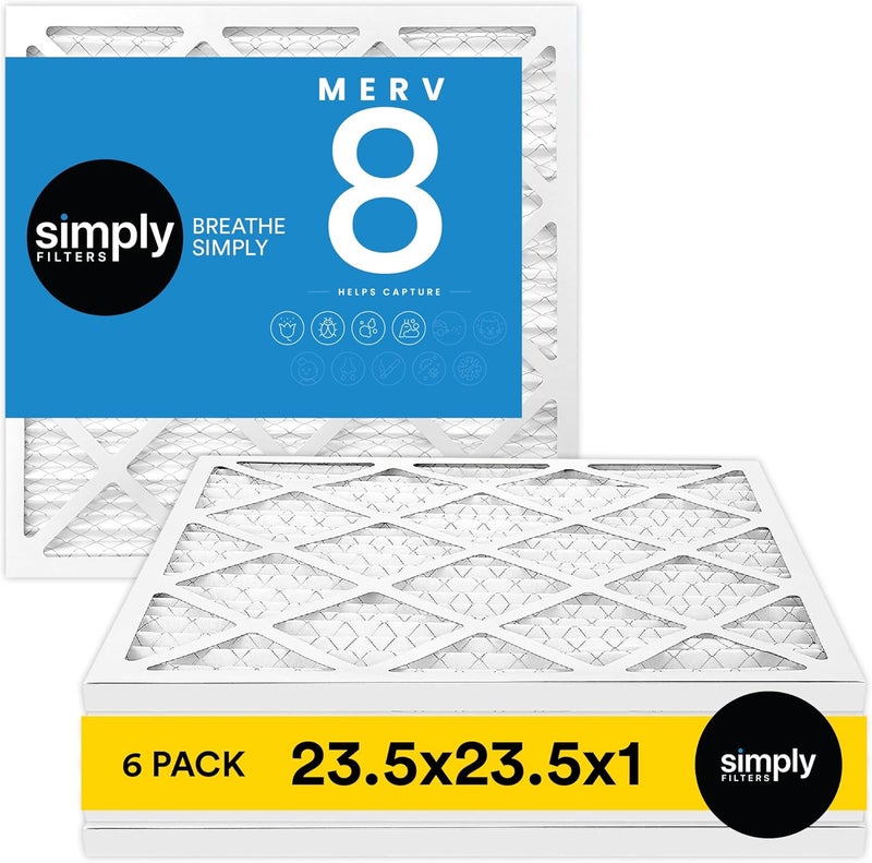 SIMPLY 23.5x23.5x1 Air Filter, Merv 8, 6 Pack, For Home AC Furnace & HVAC (Actual Size: 23.5x23.5x"x0.75") DUST, Pet, & Allergy Control - Image 1