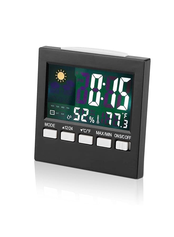 erorex Travel Alarm Clock Temperature Humidity Clock Digital Calendar Weather Clock Alarm Clock With Temperature Humidity Display Snooze Functions Desktop Digital Thermometer - Image 5