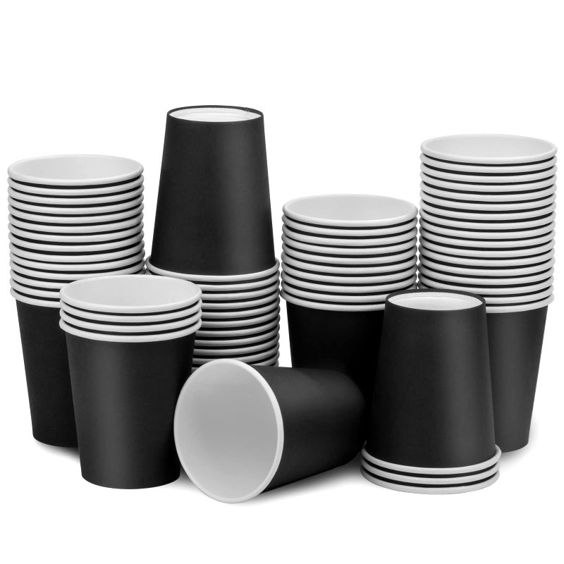 Prgery Paper Cups 8 oz 70 Pack Disposable Paper Coffee Cups for Hot or Cold Beverage Drinking for Party Picnic BBQ Travel and Event Black