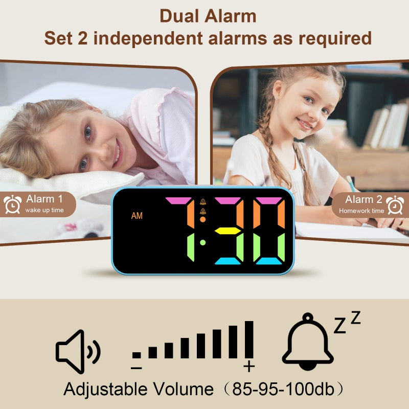 Topski Loud Alarm Clocks for Bedrooms Heavy Sleepers, Digital Clock with Night Light, Large Display, Dual Alarm, Snooze, Dimmable Bedside Alarm Clock for Kids Teens Boys Girls - Image 4