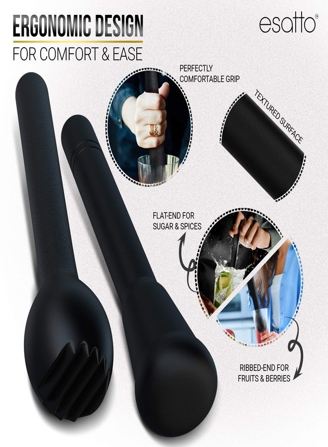 Esatto Professional Bar Tool Muddler 25 CM (9 Inches) Ribbed - Made with ABS Plastic, Black Set of 2 - Durable and Ribbed for Mashing Fruits, Berries, Sugar, Spices, and Herbs - Image 4