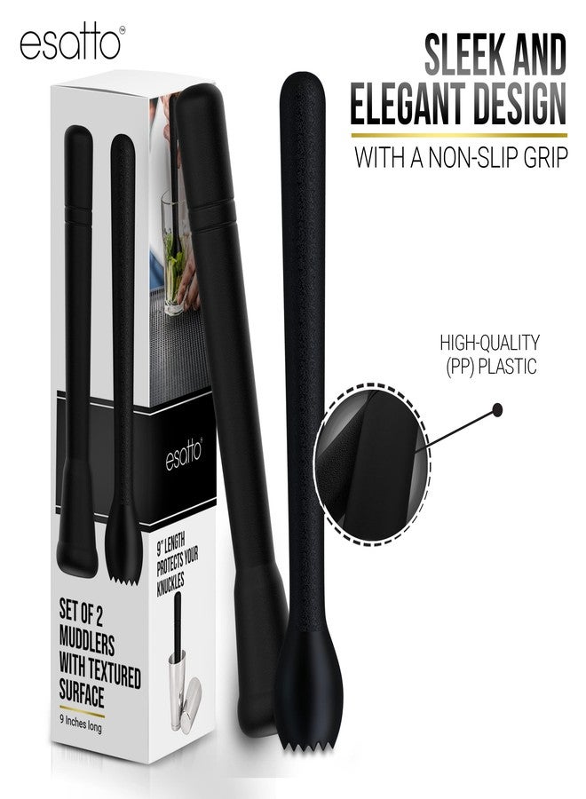 Esatto Professional Bar Tool Muddler 25 CM (9 Inches) Ribbed - Made with ABS Plastic, Black Set of 2 - Durable and Ribbed for Mashing Fruits, Berries, Sugar, Spices, and Herbs - Image 3