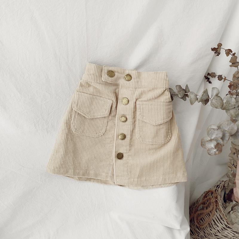 Baby girls A- line spring dress 2024 New girls corduroy skirt hip skirt all-match childrens skirt Creamy-white corduroy skirt 