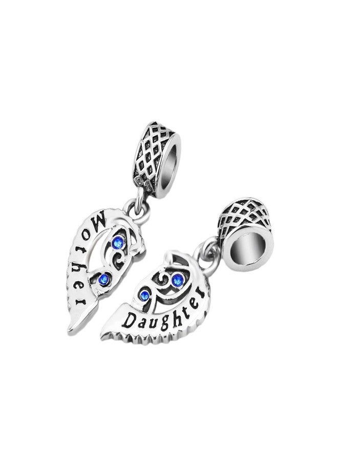 MiiFort 2PC Mother Daughter Family Love Heart Charm fits Pandora Moments Bracelets Women Blue Birthstones - Image 3