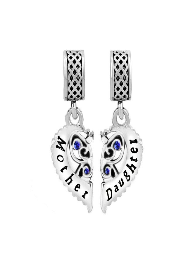 MiiFort 2PC Mother Daughter Family Love Heart Charm fits Pandora Moments Bracelets Women Blue Birthstones - Image 1