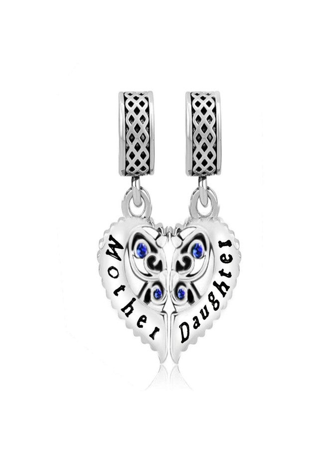 MiiFort 2PC Mother Daughter Family Love Heart Charm fits Pandora Moments Bracelets Women Blue Birthstones - Image 2