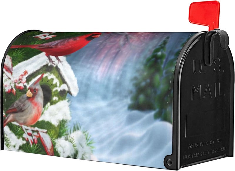 Identiy Christmas Red Cardinal Birds Mailbox Covers Magnetic Standard Size,Winter Cardinals Magnetic Mailbox Covers for Holiday Outside Yard Decor 18"x21" - Image 1