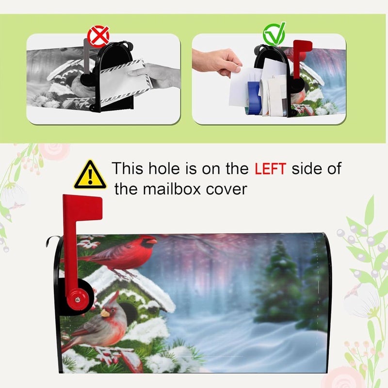 Identiy Christmas Red Cardinal Birds Mailbox Covers Magnetic Standard Size,Winter Cardinals Magnetic Mailbox Covers for Holiday Outside Yard Decor 18"x21" - Image 5