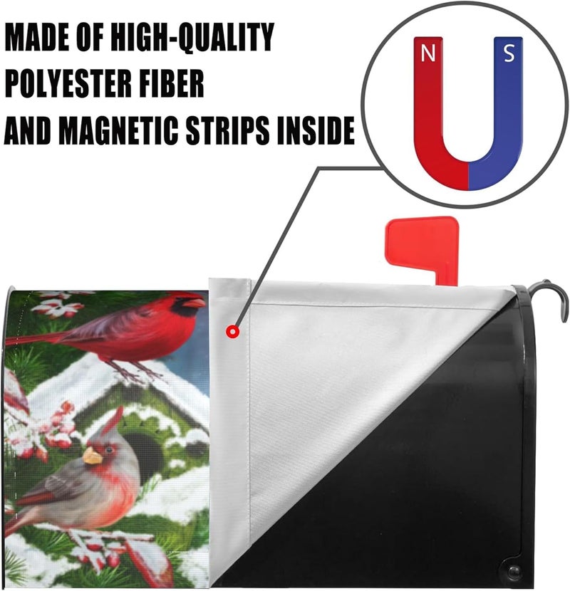 Identiy Christmas Red Cardinal Birds Mailbox Covers Magnetic Standard Size,Winter Cardinals Magnetic Mailbox Covers for Holiday Outside Yard Decor 18"x21" - Image 4