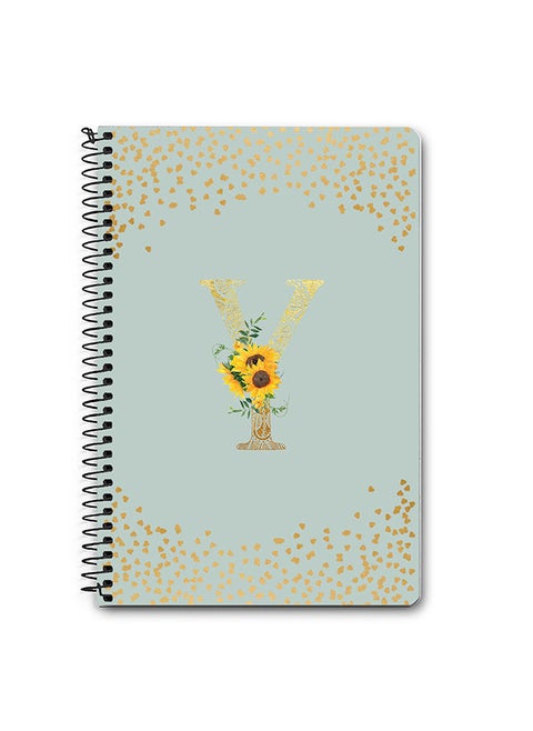 Designer A5 Spiral Notebook Memo Notepad Journal - Custom Monogram Initial Letter Mandala Floral Pattern Alphabet - Y - Light Grey