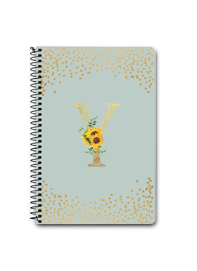 Stylizedd - Designer A5 Spiral Notebook Memo Notepad Journal - Custom Monogram Initial Letter Mandala Floral Pattern Alphabet - Y - Light Grey - Image 1