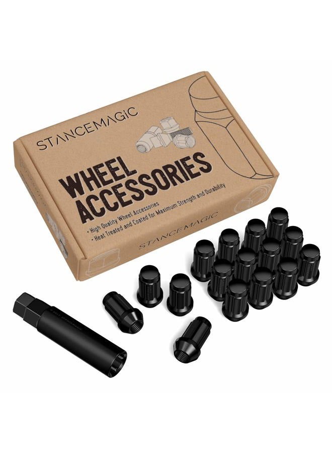 StanceMagic 16pc Black Spline Drive Lug Nuts - 10x1.25 Thread Size - 1.4" Length - Closed End - Cone Acorn Taper Seat - Includes 1 Socket Key Tool - fits many Honda Yamaha Can Am Suzuki Kawasaki Arctic Cat ATV - Image 1