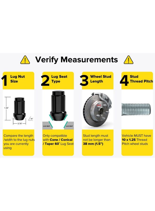 StanceMagic 16pc Black Spline Drive Lug Nuts - 10x1.25 Thread Size - 1.4" Length - Closed End - Cone Acorn Taper Seat - Includes 1 Socket Key Tool - fits many Honda Yamaha Can Am Suzuki Kawasaki Arctic Cat ATV - Image 3