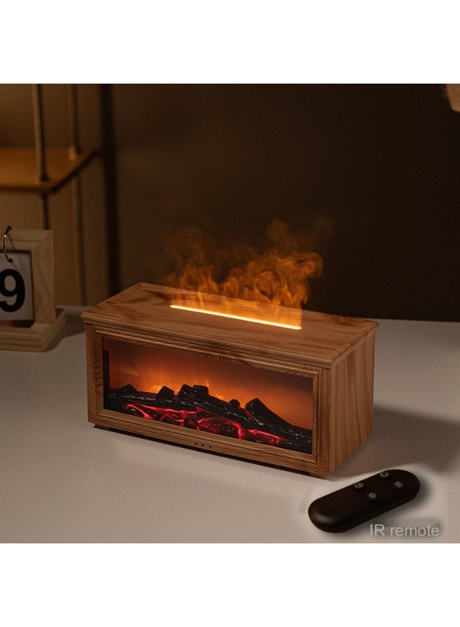 جهاز العطر المدفأة مع إضاءة جوية 3D ومحاكاة اللهب، مبخرة زيت عطرية مدمجة مع مرطب هواء صغير بحواف خشبية للاستخدام المنزلي