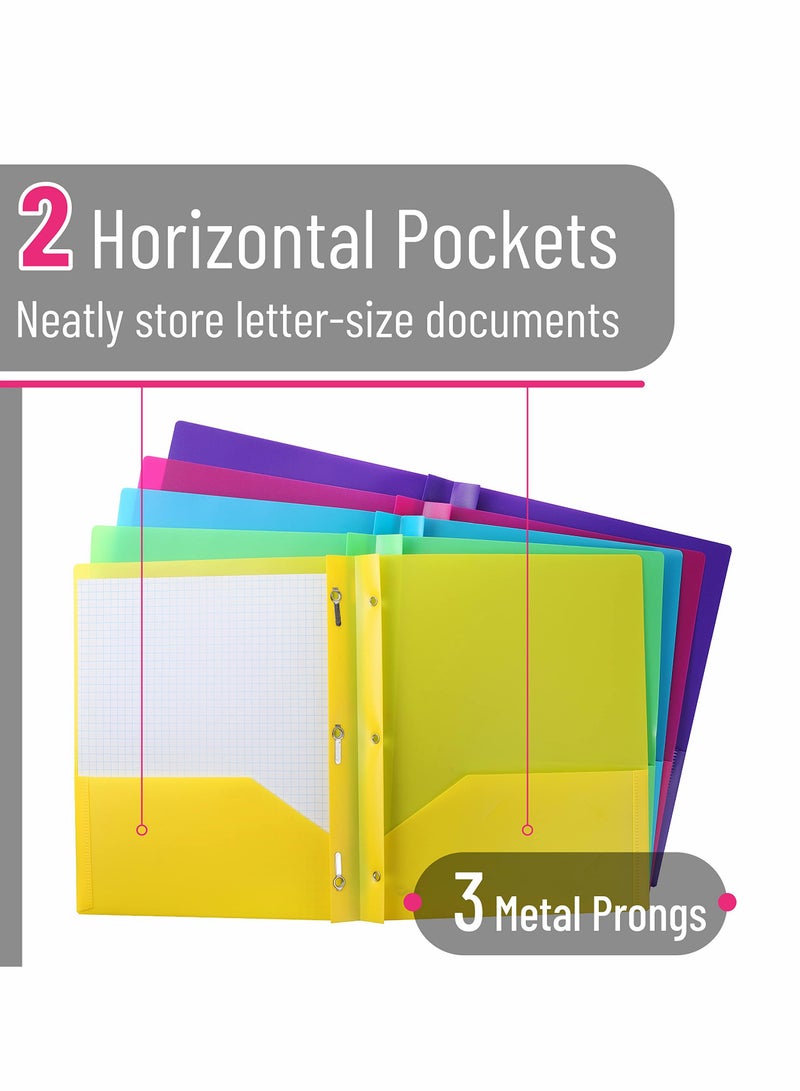 Excefore Folders with Pockets and Prong, Plastic, Pocket Folders, Folders with Prongs, File Folders with Fasteners, 2 Pocket Folder, Folder with Pockets, Two Pocket Folder, 3 Prong Folders. 5 PCS - Image 3
