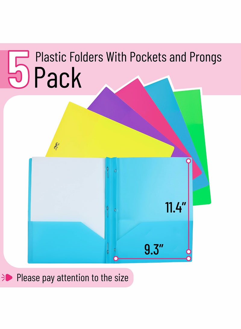 Excefore Folders with Pockets and Prong, Plastic, Pocket Folders, Folders with Prongs, File Folders with Fasteners, 2 Pocket Folder, Folder with Pockets, Two Pocket Folder, 3 Prong Folders. 5 PCS - Image 2