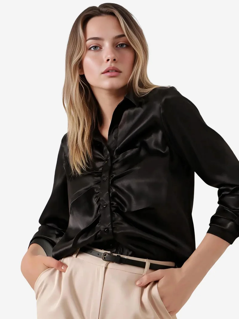 بيغ دارت قميص ساتان بأزرار وبطانة من بي دارت