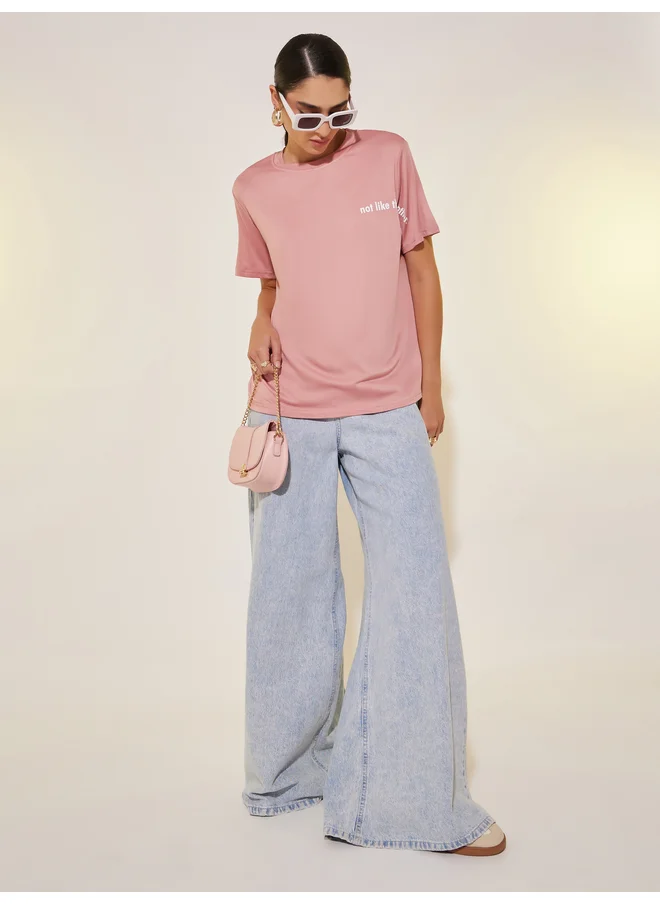 Take Two Take Two Round Neck Slogan T-shirt