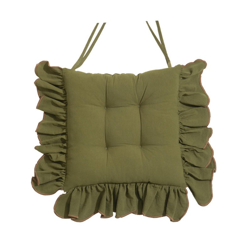 Huierxun Cotton Ruffles Chair Cushion for Dining Chairs Soft Comfortable Chair Pads with Ties Farmhouse Country Seat Cushion for Kitchen Chairs Office Chairs Green16x16 - Image 2
