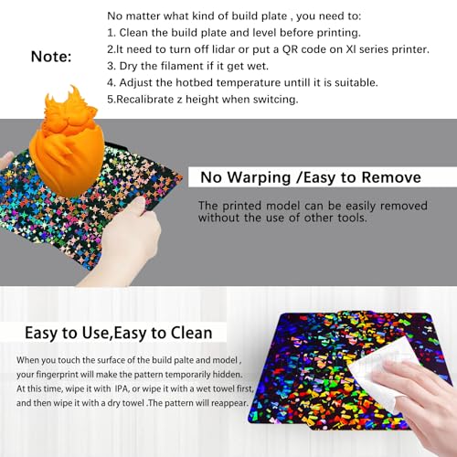Wefuit Upgraded 257x257mm X2D Build Plate for Bambu Lab P2S X2D X1 X1C X1E P1P P1S A1,Double Sided Textured Flake+Galaxy Spring Steel Sheet Flexible Plate Heated Bed Platform for Bambu Lab 3D Printers - Image 4