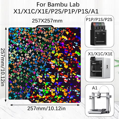 Wefuit Upgraded 257x257mm X2D Build Plate for Bambu Lab P2S X2D X1 X1C X1E P1P P1S A1,Double Sided Textured Flake+Galaxy Spring Steel Sheet Flexible Plate Heated Bed Platform for Bambu Lab 3D Printers - Image 2