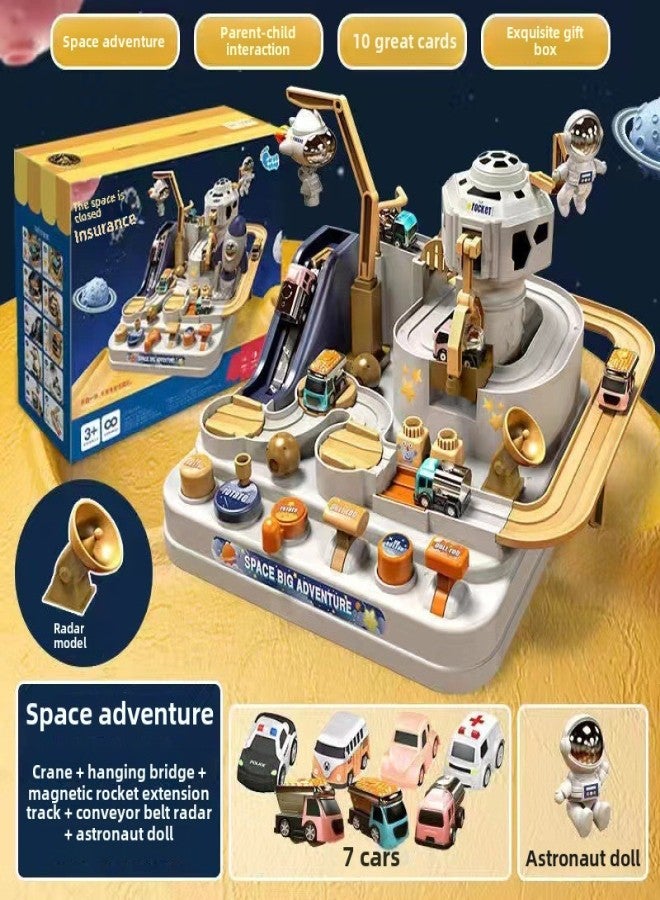 Children's Educational Car Adventure Track Parking Lot Toy Car Set Inertial Sliding Boy 3-6 Years Old(Radar Space Adventure 7 car [gift box]]) - Image 1