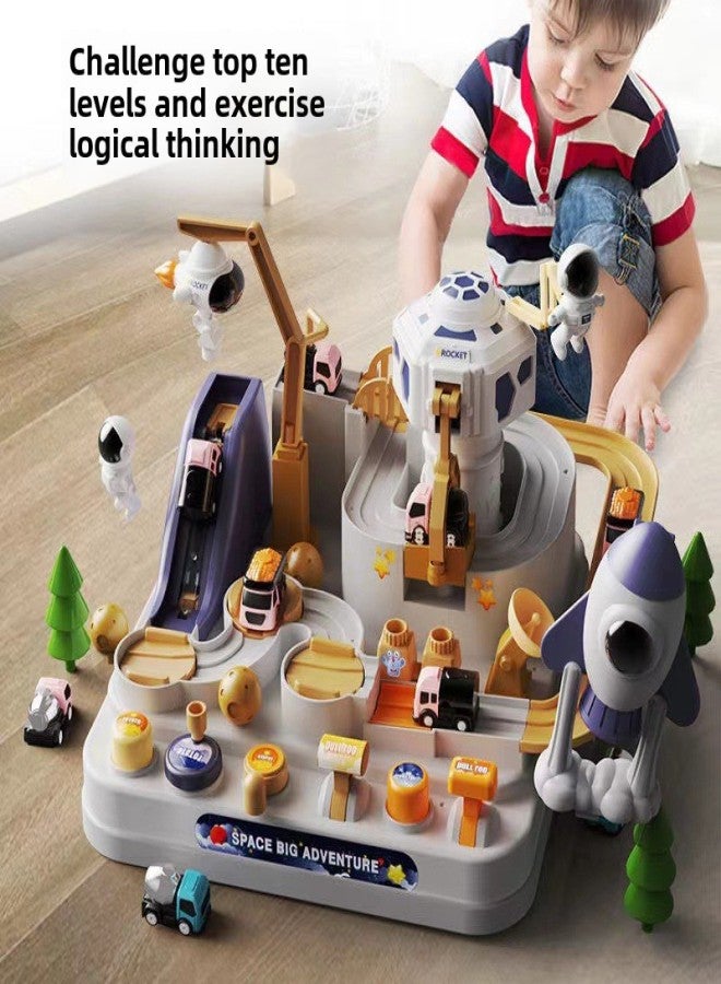 Children's Educational Car Adventure Track Parking Lot Toy Car Set Inertial Sliding Boy 3-6 Years Old(Radar Space Adventure 7 car [gift box]]) - Image 3