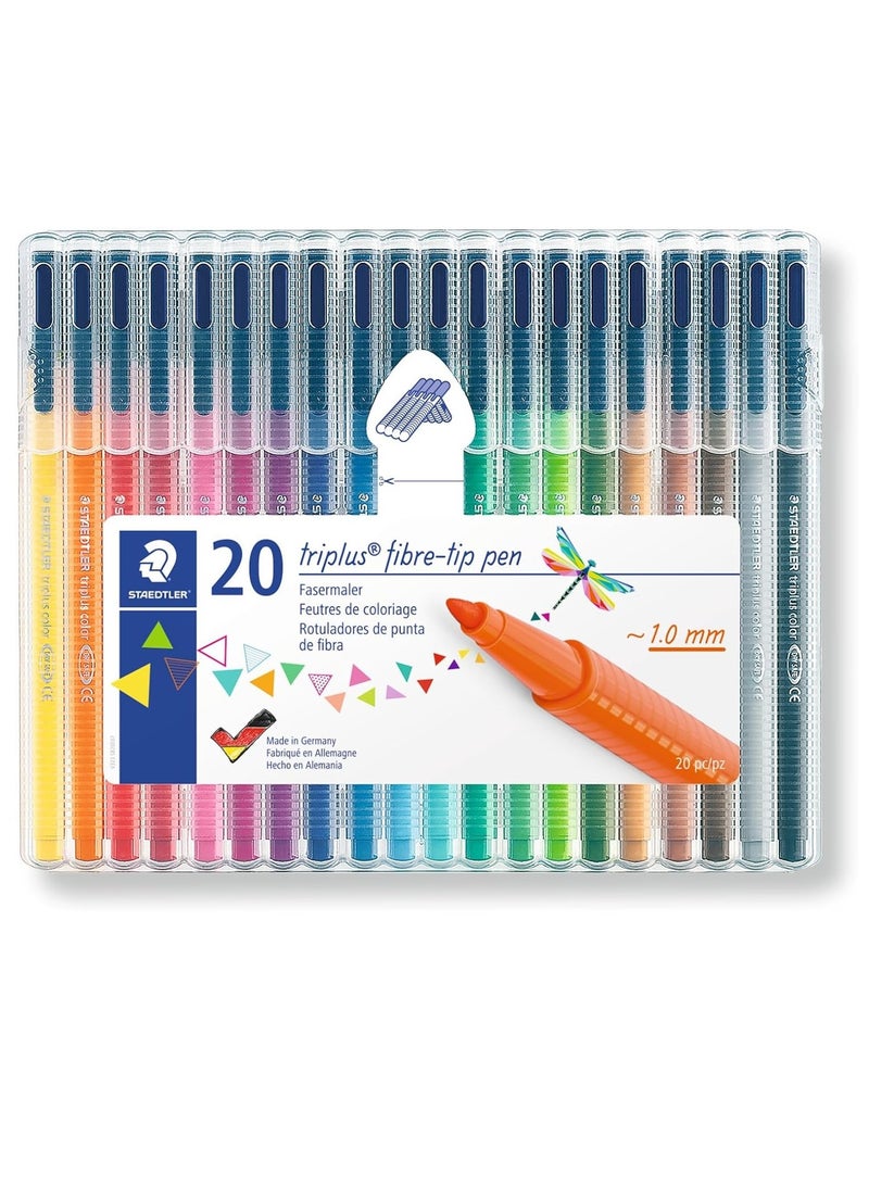 STAEDTLER 20-Piece Triplus Fibre-Tip Colouring Pens 1.0mm Tip Multicolour - Image 1