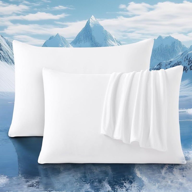 LUXEAR 2 x Cooling Cushion Covers 40 x 80 cm for Night Sweat, Super Soft Cushion Cover, Japanese Arc-Chill 3.0 Q-Max 0.5 Cooling Fabric, Double-Sided, Breathable Pillowcase, Hidden Zip - Image 1