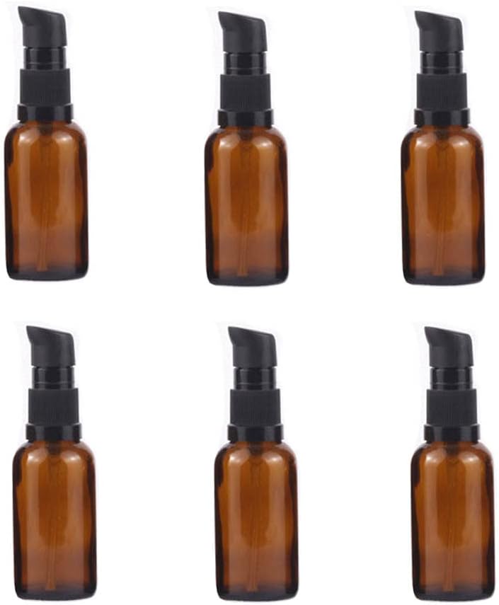 vipolish 6 PCS 30ML (1 Ounce) Empty Amber Glass Lotion Pump Press Bottle Cream Lotion Foundation Container Dispenser Storage for Travel Business Trip