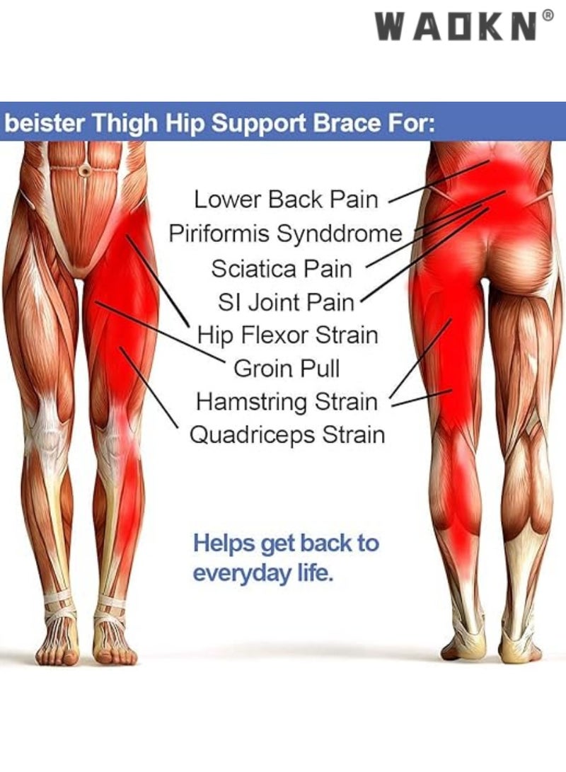 WAOKN Men and Women Adjustable Hip Groin Stabilizer and Hip Brace for Sciatica uncomfortable Relief, Thigh Leg Compression Support Wrap Sleeve for, Hip Joint uncomfortable, Quad Hamstring Joints Recovery  - Image 2