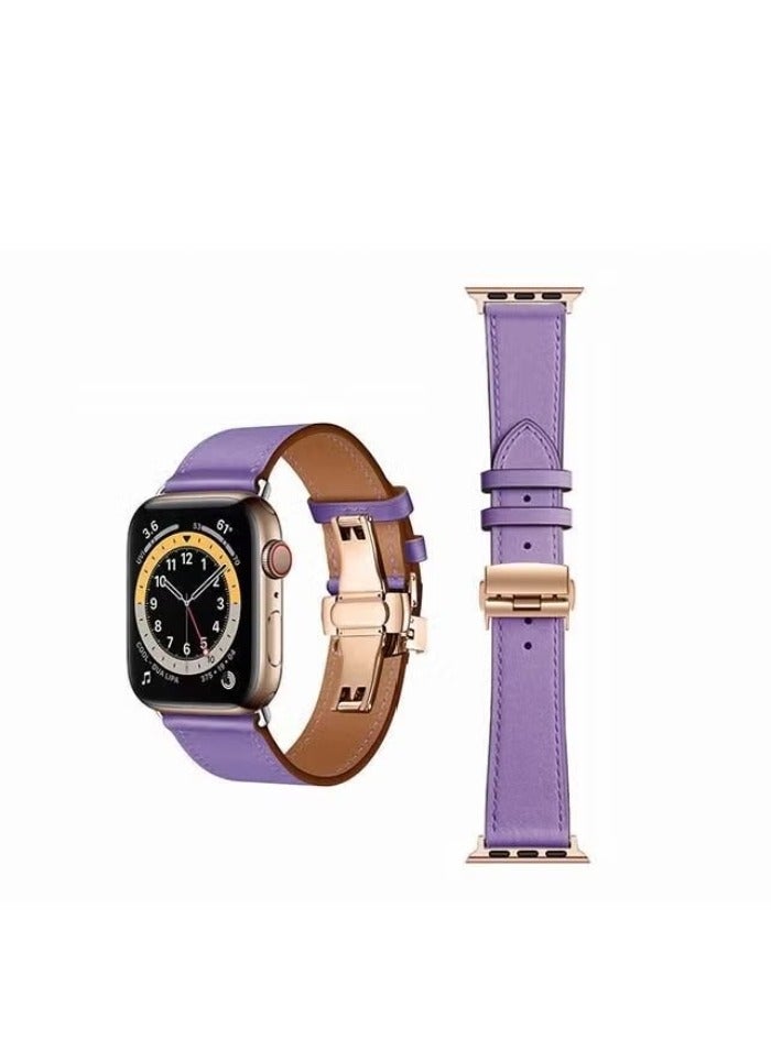 vesus Genuine Leather Replacement Band for Apple Watch Series 1/2/3/4/5/6/SE 38/40mm Purple
