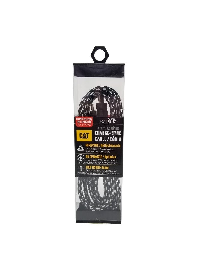 CAT Certified USB-C to USB-C Strain Relief Fast Charging Cable Black and White 6 ft CAT-PC-C2C - Image 2