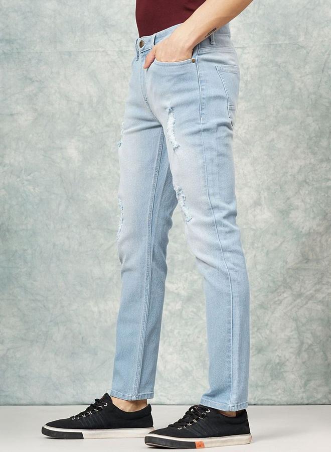 شركة المرآب الهندية جينز رجالي أزرق بخصر متوسط وقصة ضيقة مع تمزقات من ذا إنديان جراج كو - Image 3