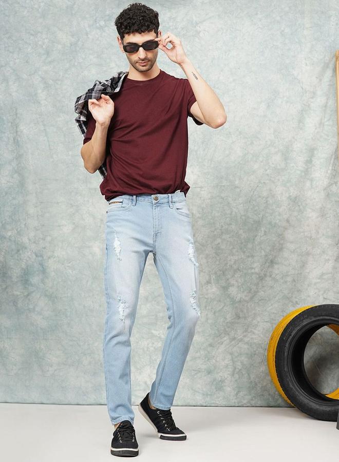 شركة المرآب الهندية جينز رجالي أزرق بخصر متوسط وقصة ضيقة مع تمزقات من ذا إنديان جراج كو - Image 4