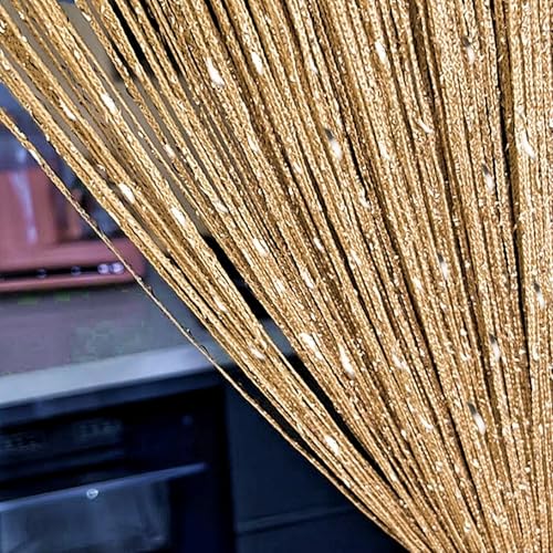 ave split ستارة حائط مزخرفة من خيوط الديكور مقسمة للباب نافذة فاصل غرفة ستارة فاصل شريط مزخرف منزلي 100x200 سنتيمتر (شمبانيا 18) - Image 3