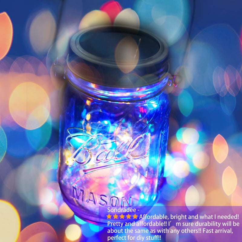 SmilingTown 30 LED 10 Packs Mason Jar Lights with Hangers Colorful Solar Mason Jar Lids Fairy String Light Outdoor for Patio Yard Garden Decor Christmas Wedding Party Lights (NO Jars) - Image 2