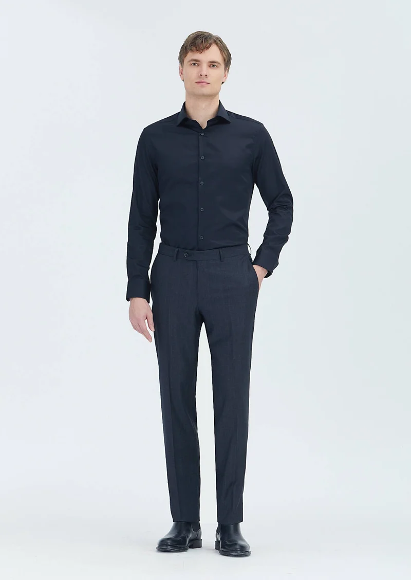 RAMSEY Black Plain Slim Fit Long Weaving Classical 100% Cotton Shirt