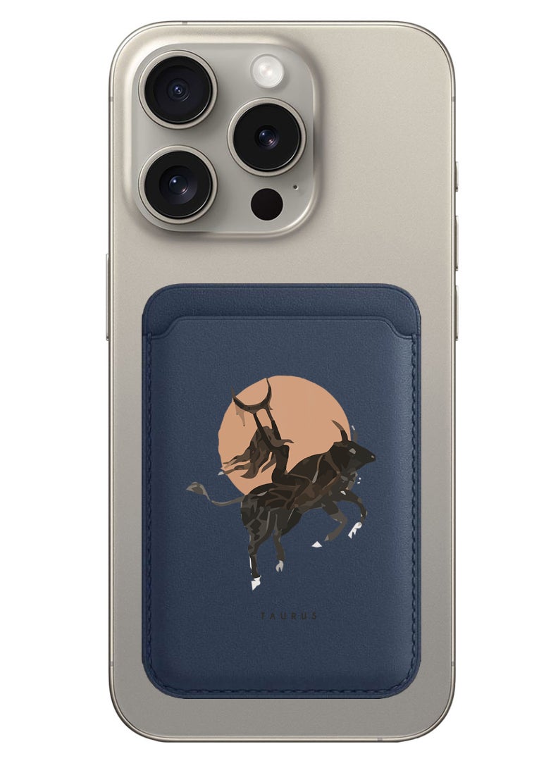 Theodor Magnetic Wallet, Compatible with MagSafe Wallet, for iPhone Wallet, for iPhone 16/15/14/13/12 Series, Not for iPhone 13/12 mini, 3 Card Holder, Vegan Leather, Navy - Taurus - Image 1