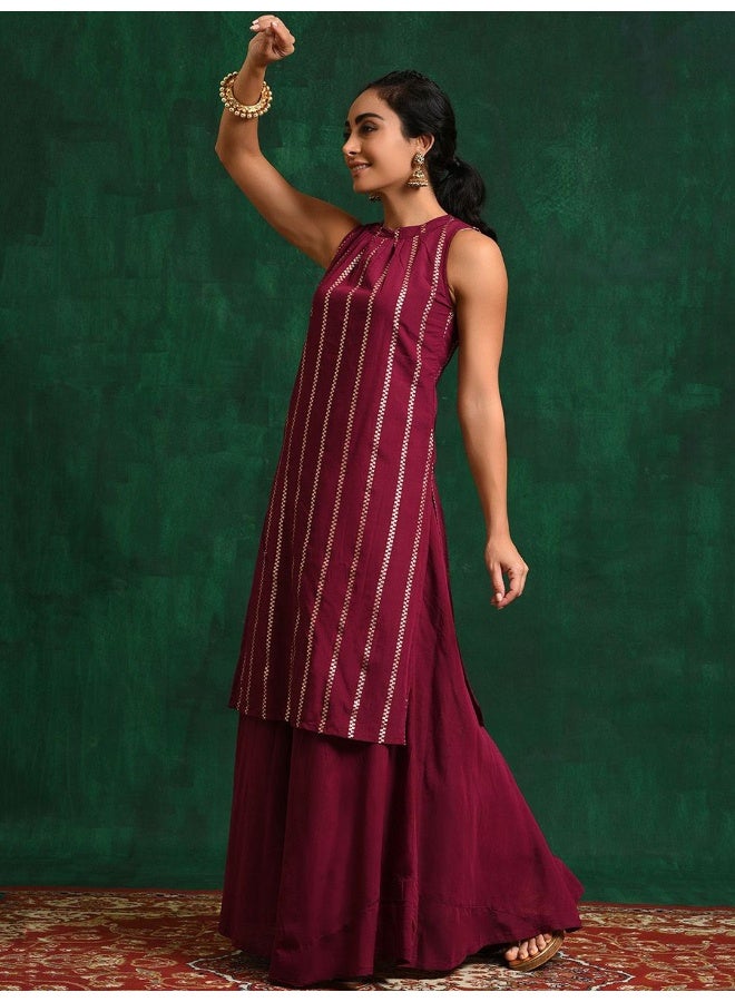 AKS Burgundy Zari Kurta Set - Image 4