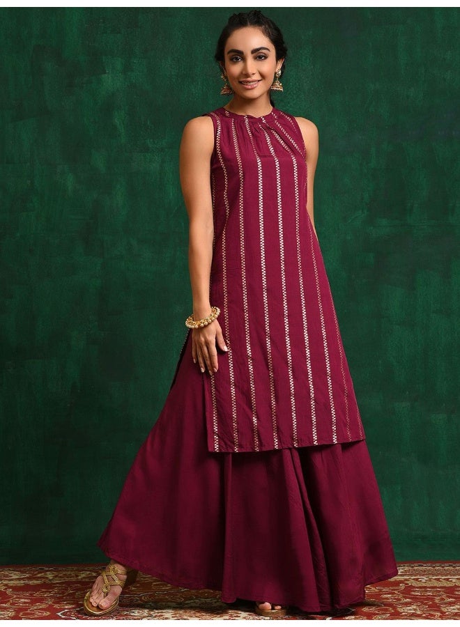AKS Burgundy Zari Kurta Set - Image 1