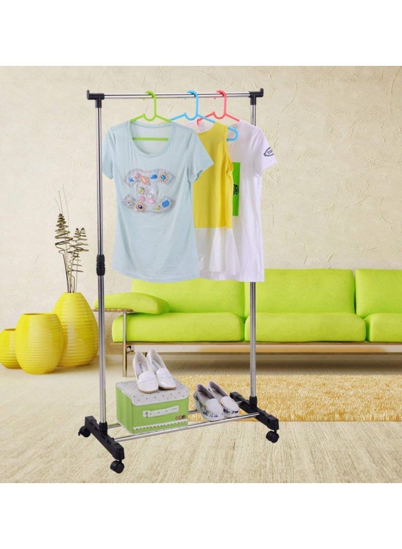 Stainless Steel Portable Single Pole Telescoplc Clothes Rack, Foldable Single Clothes and Garment Hanging Rack, Laundry Drying Stand with Wheels for Indoor and Outdoor - Image 1