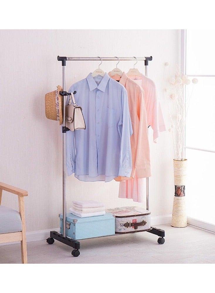 Stainless Steel Portable Single Pole Telescoplc Clothes Rack, Foldable Single Clothes and Garment Hanging Rack, Laundry Drying Stand with Wheels for Indoor and Outdoor - Image 2