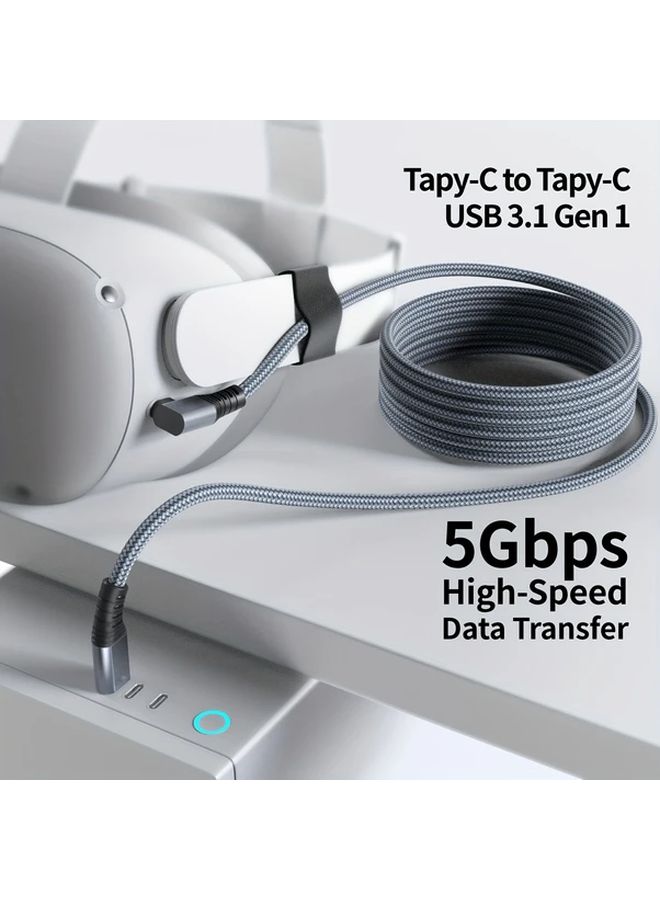 كابل شحن سريع على شكل حرف L بطول 5 أمتار، USB 3.1، سلك بيانات باللون الأسود، متوافق مع سماعات الواقع الافتراضي. - Image 4
