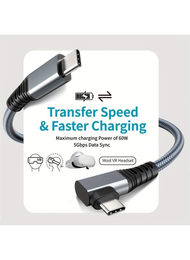 كابل شحن سريع على شكل حرف L بطول 5 أمتار، USB 3.1، سلك بيانات باللون الأسود، متوافق مع سماعات الواقع الافتراضي. - Image 2